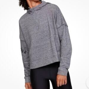 Under Armour Rival Terry Hoodie Womens Size L Gray Cropped 1/4 Zip Casual Gym